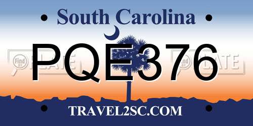 PQE376 South Carolina License Plate
