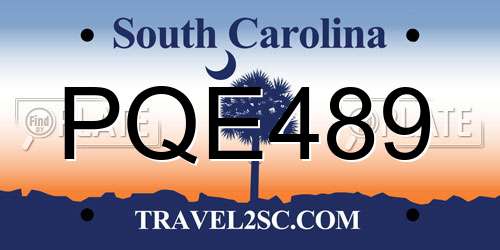 PQE489 South Carolina License Plate