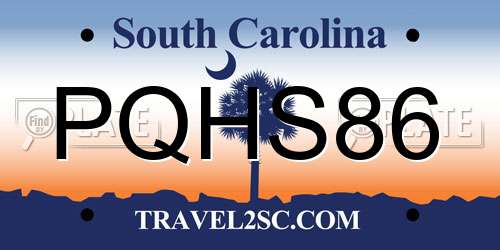 PQHS86 South Carolina License Plate