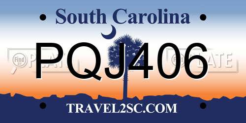 PQJ406 South Carolina License Plate