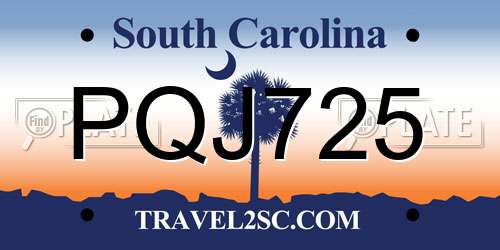 PQJ725 South Carolina License Plate