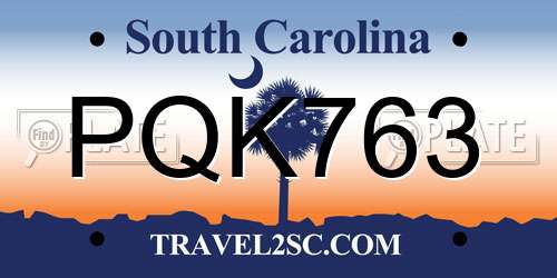PQK763 South Carolina License Plate