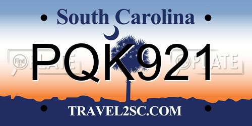PQK921 South Carolina License Plate