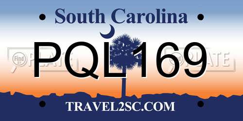 PQL169 South Carolina License Plate