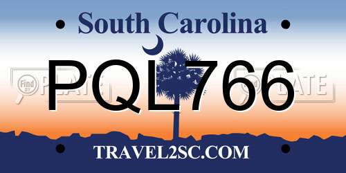 PQL766 South Carolina License Plate