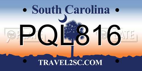 PQL816 South Carolina License Plate