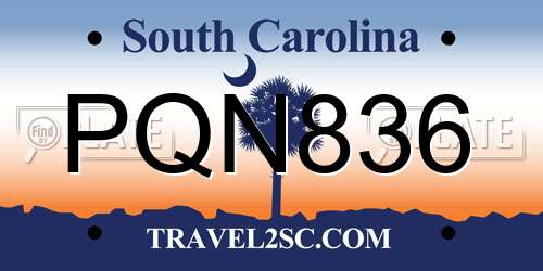 PQN836 South Carolina License Plate
