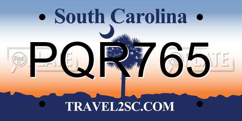 PQR765 South Carolina License Plate