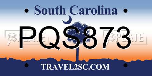 PQS873 South Carolina License Plate