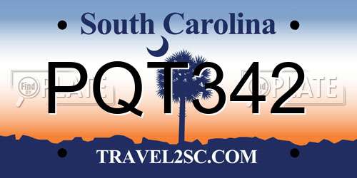 PQT342 South Carolina License Plate
