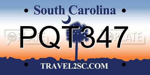PQT347 South Carolina License Plate