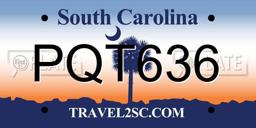PQT636 South Carolina License Plate