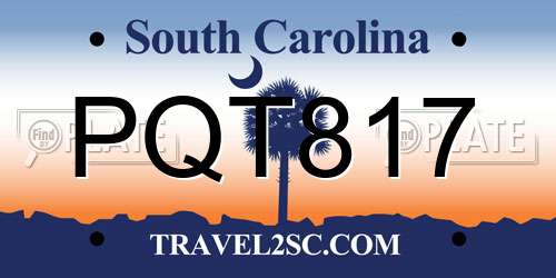 PQT817 South Carolina License Plate