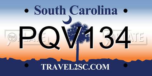 PQV134 South Carolina License Plate
