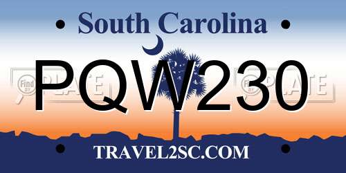 PQW230 South Carolina License Plate