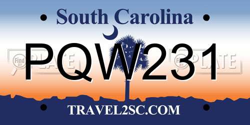 PQW231 South Carolina License Plate