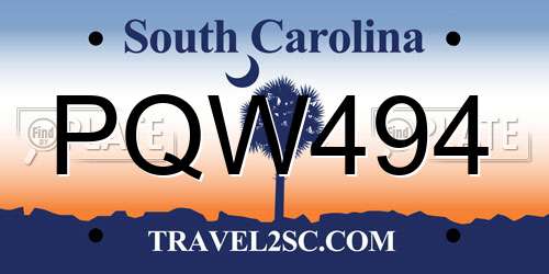 PQW494 South Carolina License Plate