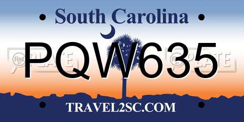 PQW635 South Carolina License Plate