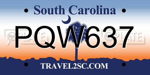 PQW637 South Carolina License Plate