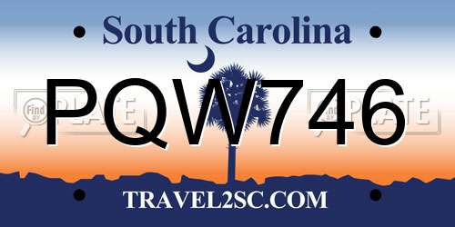 PQW746 South Carolina License Plate