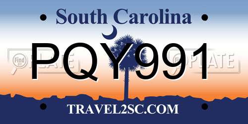 PQY991 South Carolina License Plate