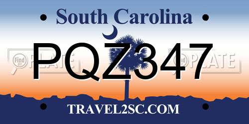 PQZ347 South Carolina License Plate