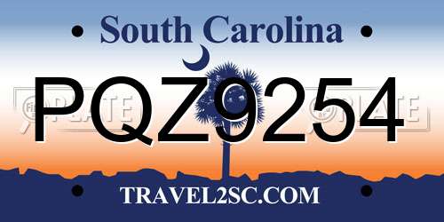 PQZ9254 South Carolina License Plate