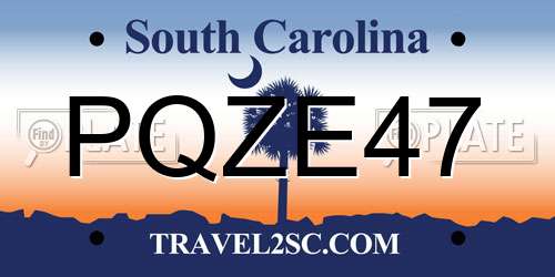 PQZE47 South Carolina License Plate