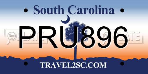 PRU896 South Carolina License Plate
