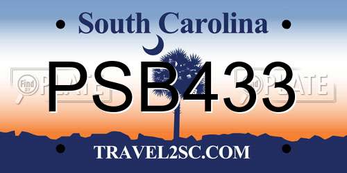 PSB433 South Carolina License Plate