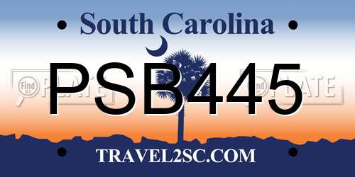 PSB445 South Carolina License Plate