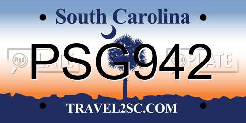 PSG942 South Carolina License Plate