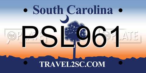 PSL961 South Carolina License Plate