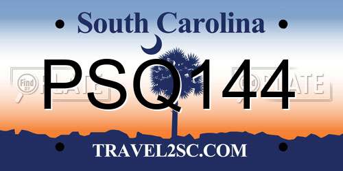 PSQ144 South Carolina License Plate