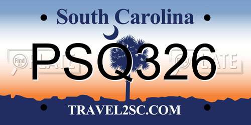 PSQ326 South Carolina License Plate
