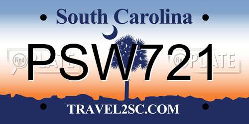 PSW721 South Carolina License Plate