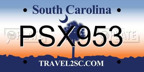 PSX953 South Carolina License Plate