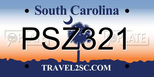 PSZ321 South Carolina License Plate