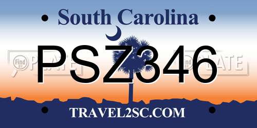 PSZ346 South Carolina License Plate