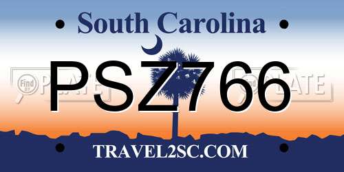 PSZ766 South Carolina License Plate