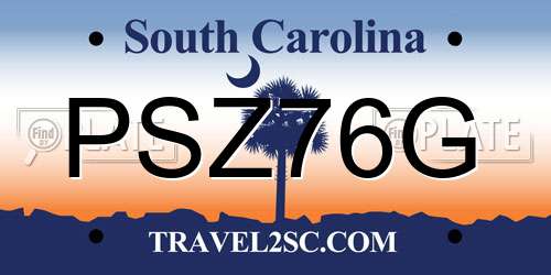PSZ76G South Carolina License Plate