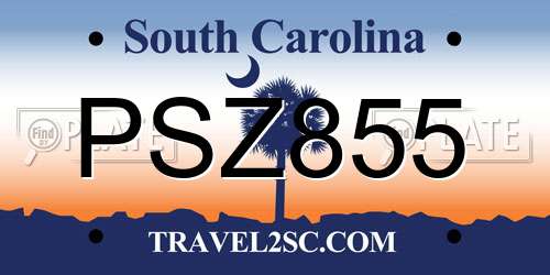 PSZ855 South Carolina License Plate