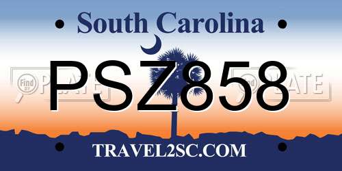 PSZ858 South Carolina License Plate