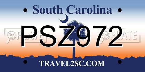 PSZ972 South Carolina License Plate