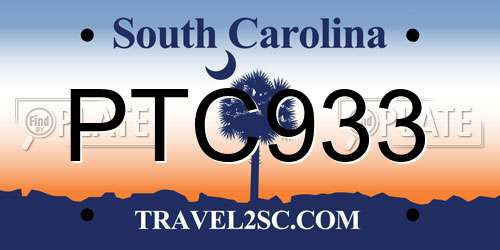 PTC933 South Carolina License Plate