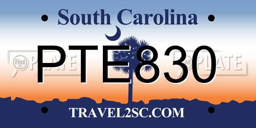 PTE830 South Carolina License Plate
