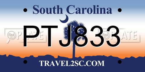 PTJ833 South Carolina License Plate