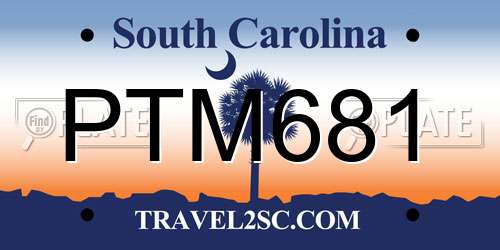 PTM681 South Carolina License Plate