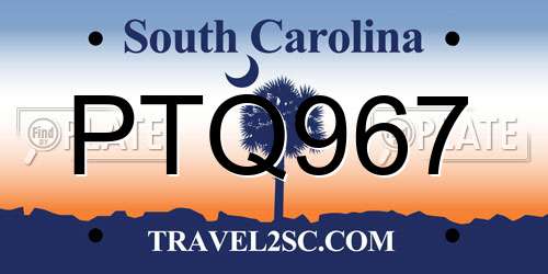 PTQ967 South Carolina License Plate