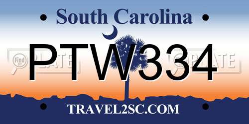 PTW334 South Carolina License Plate